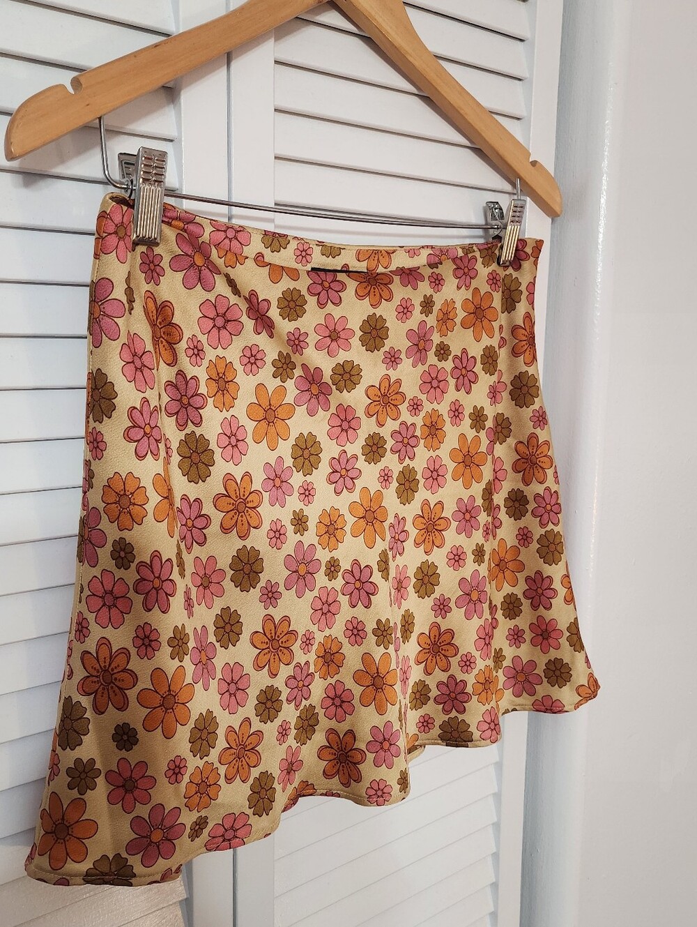 Cotton Candy Cream Mini Skirt with Pink & Orange Floral Print